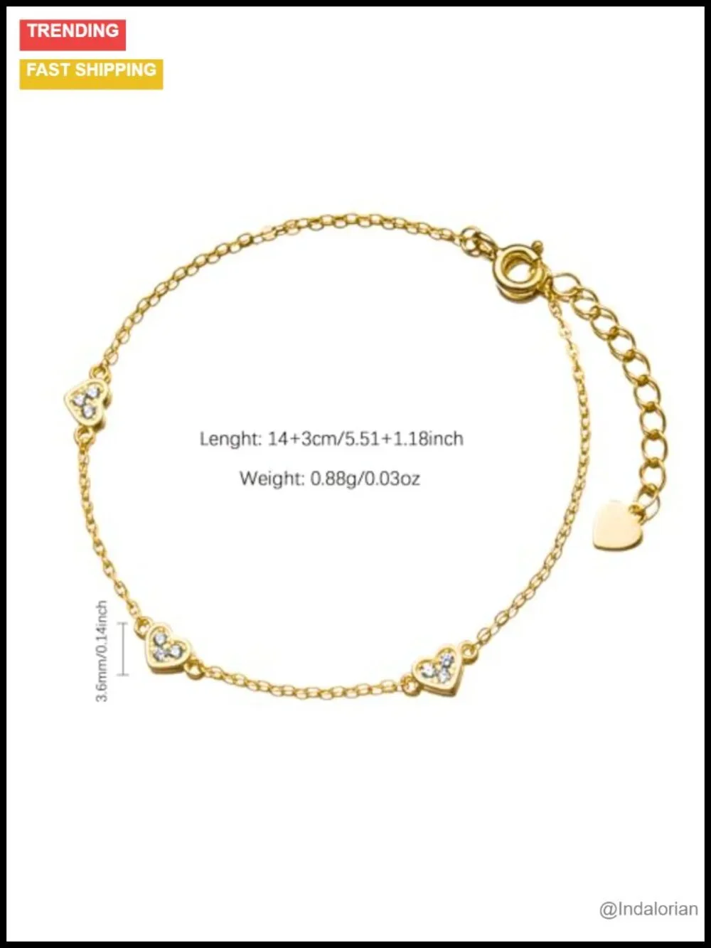 925 Sterling Silver Heart Link Bracelet Adjustable 6.69in Chain